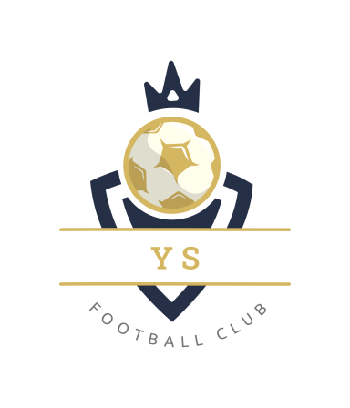 Logo des Fußballclubs mit einer goldenen Kugel und einem Wappen in Blau und Gold.